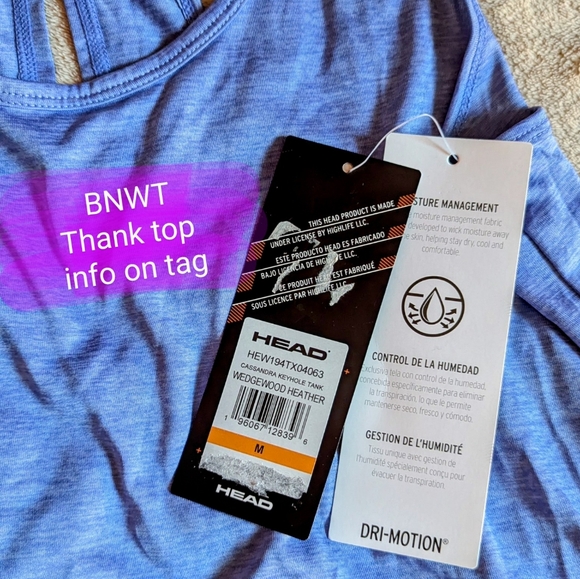 Size Med Head BNWT, racer back, heather light blue tank top - Picture 7 of 11